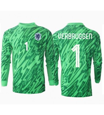 Netherlands Bart Verbruggen #1 Goalkeeper Replica Home Stadium Shirt Euro 2024 Long Sleeve